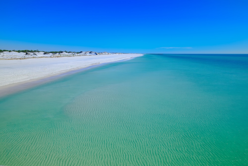 30A - Calm emerald gulf of mexico water sugar white sand dunes 